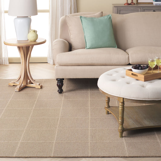 Safavieh Martha Stewart 300 8 x 10 (ft) Tufted Wool Natural/Beige Rectangular Indoor Geometric Mid-Century Modern Spot Clean Only Area rug