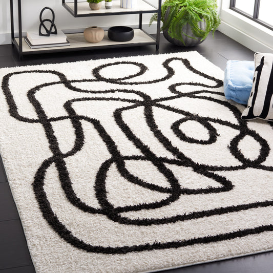 Safavieh Norway 9 x 12 (ft) Loomed Polyester Ivory/Black Rectangular Indoor Abstract Mid-Century Modern Spot Clean Only Area rug