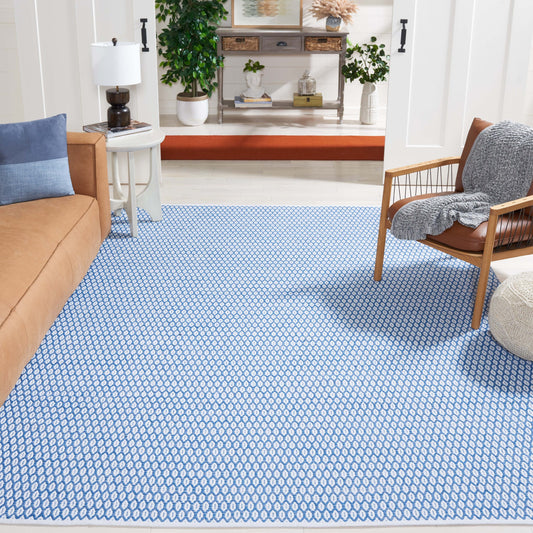 Safavieh Montauk 9 x 12 (ft) Knotted Cotton Blue/Ivory Rectangular Indoor Geometric Mid-Century Modern Spot Clean Only Area rug