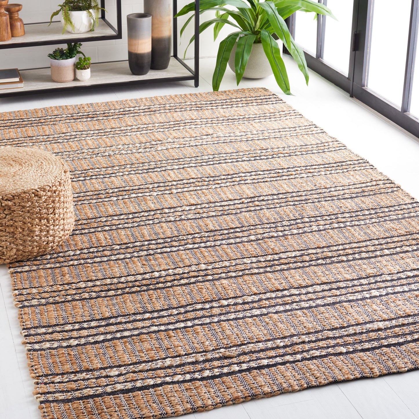 Safavieh Natural Fiber 9 x 12 (ft) Flatweave Cotton/Jute Navy/Natural Rectangular Indoor Stripe Bohemian/Eclectic Spot Clean Only Area rug