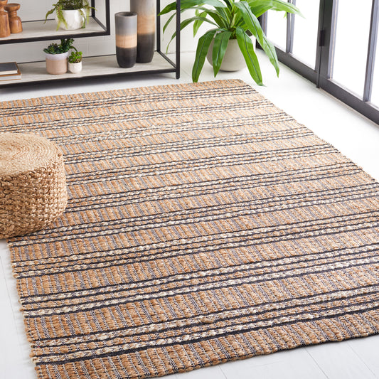 Safavieh Natural Fiber 9 x 12 (ft) Flatweave Cotton/Jute Navy/Natural Rectangular Indoor Stripe Bohemian/Eclectic Spot Clean Only Area rug