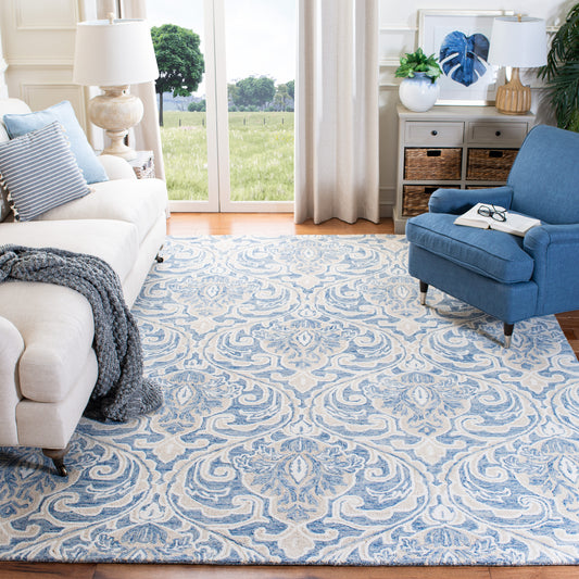 Safavieh Micro-Loop 6 x 9 (ft) Tufted Wool Blue/Ivory Rectangular Indoor Floral/Botanical Mid-Century Modern Spot Clean Only Area rug