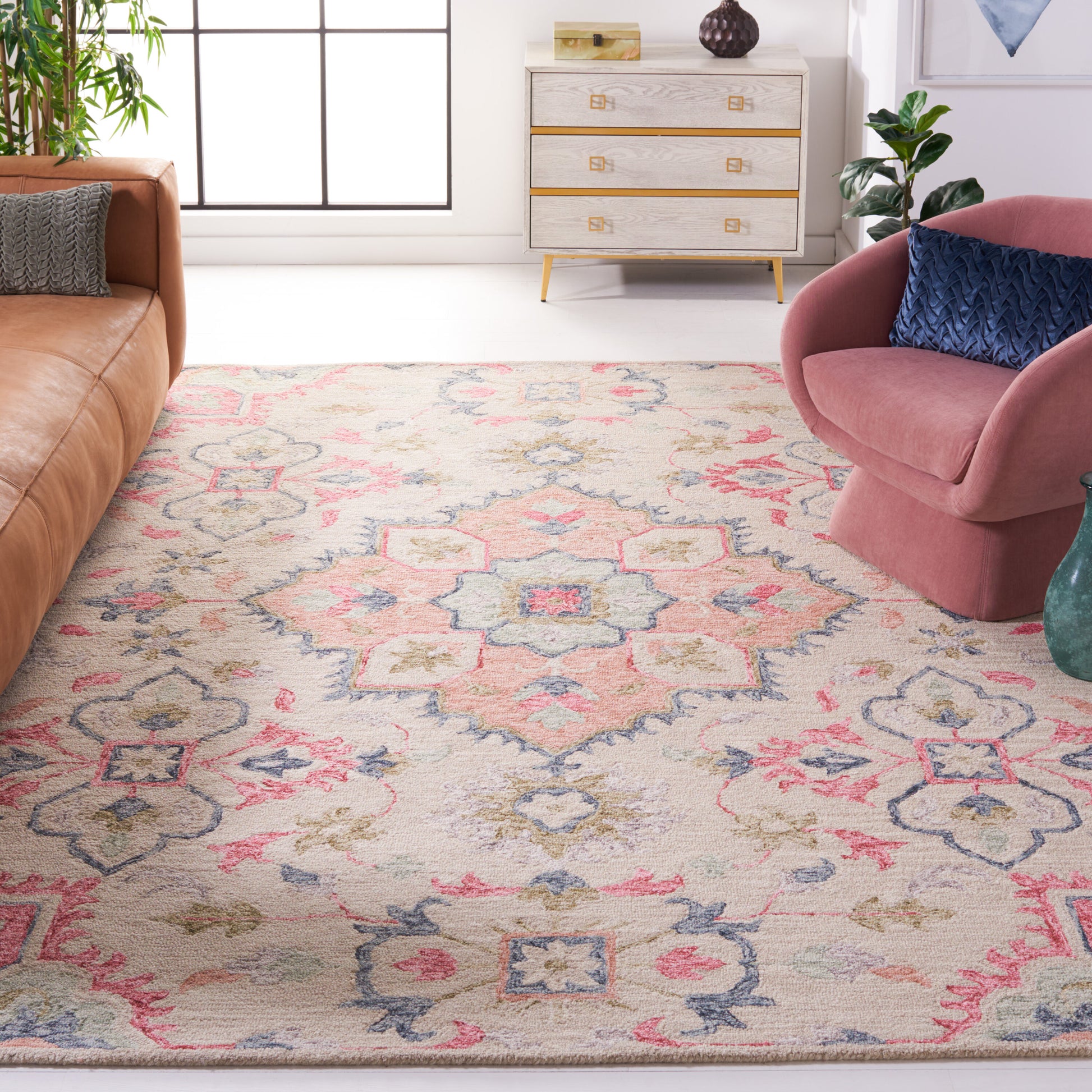 Safavieh Metro 8 x 10 (ft) Tufted Wool Beige/Rust Rectangular Indoor Mid-Century Modern Professionally Clean Only Area rug