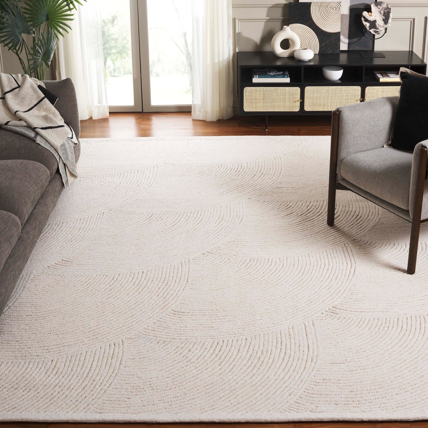 Safavieh Textural 9 x 12 (ft) Tufted Wool Ivory Rectangular Indoor Geometric Mid-Century Modern Professionally Clean Only Area rug