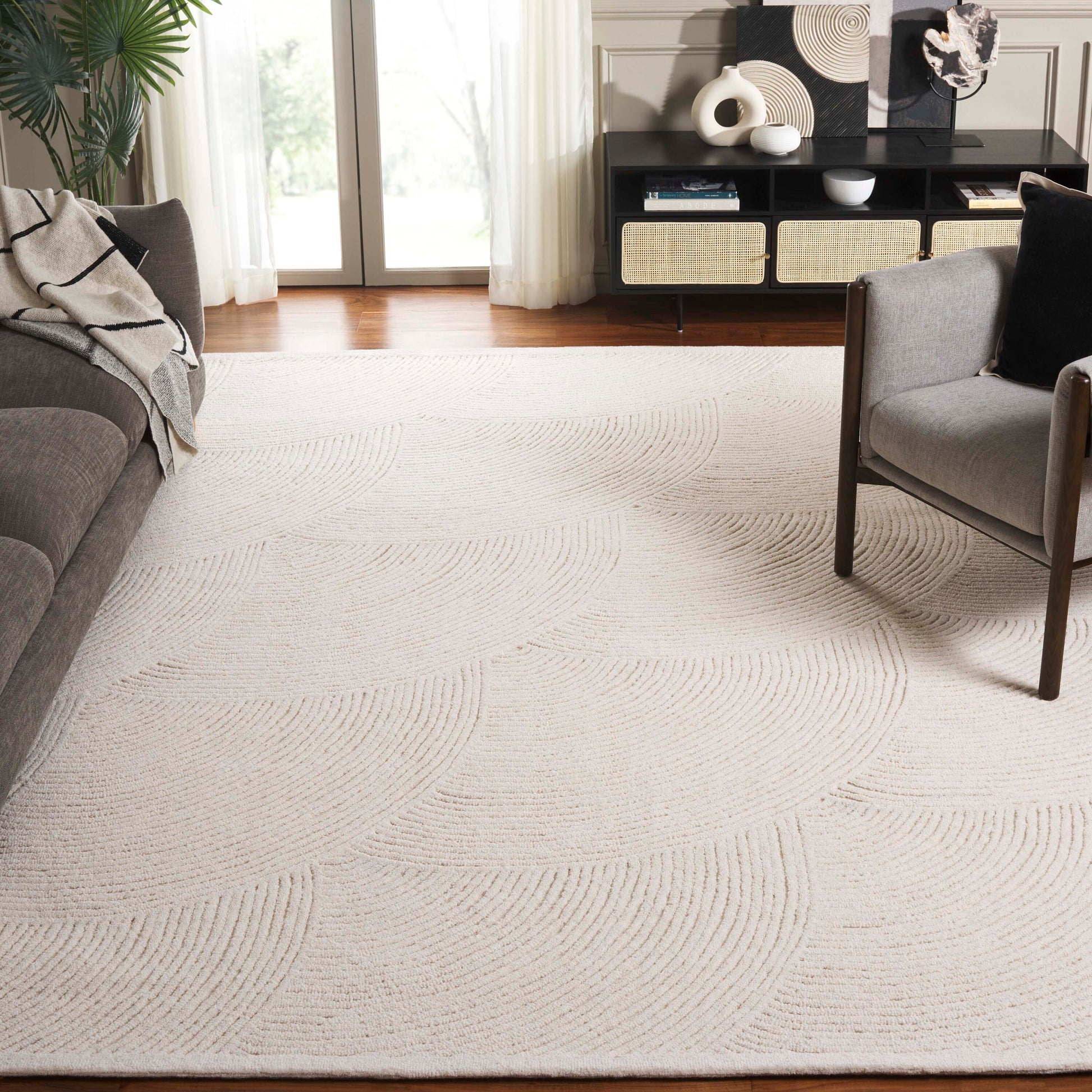 Safavieh Textural 9 x 12 (ft) Tufted Wool Ivory Rectangular Indoor Geometric Mid-Century Modern Professionally Clean Only Area rug