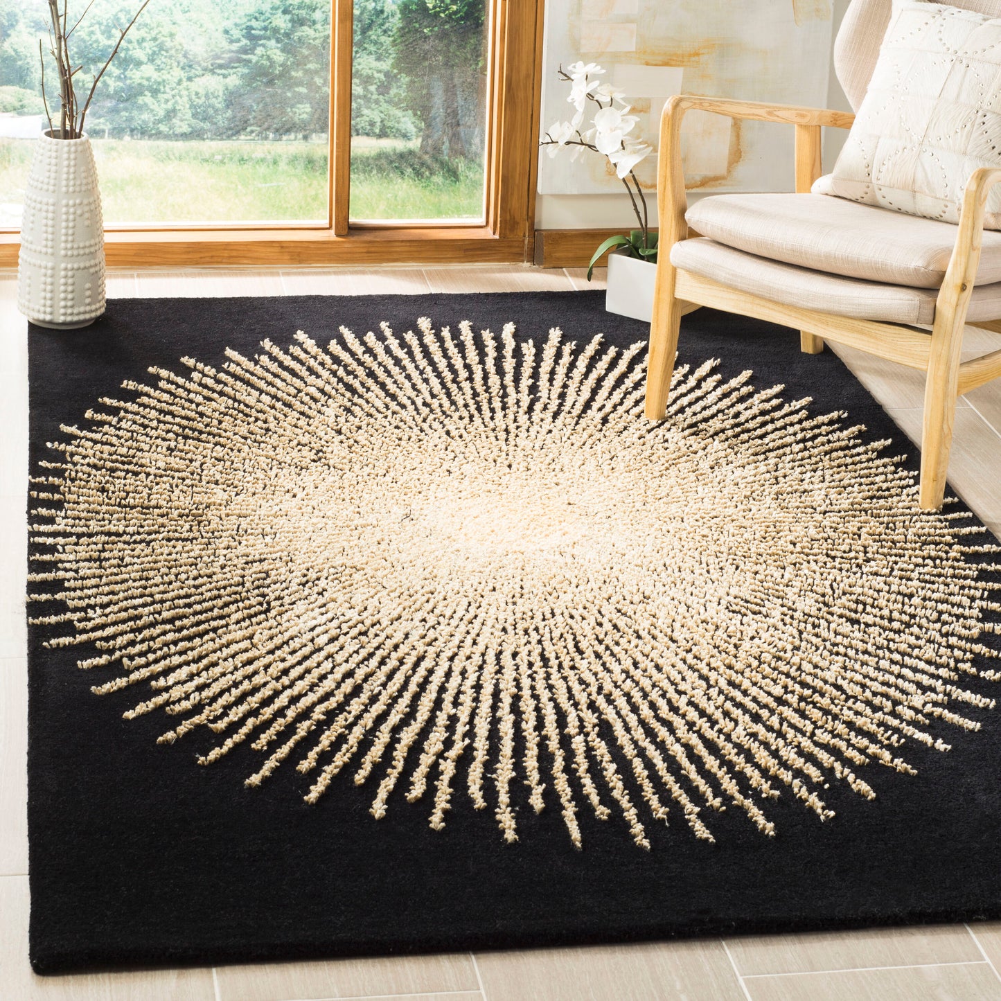 Safavieh Soho 5 x 8 (ft) Tufted Wool Black/Beige Rectangular Indoor Abstract Mid-Century Modern Professionally Clean Only Area rug