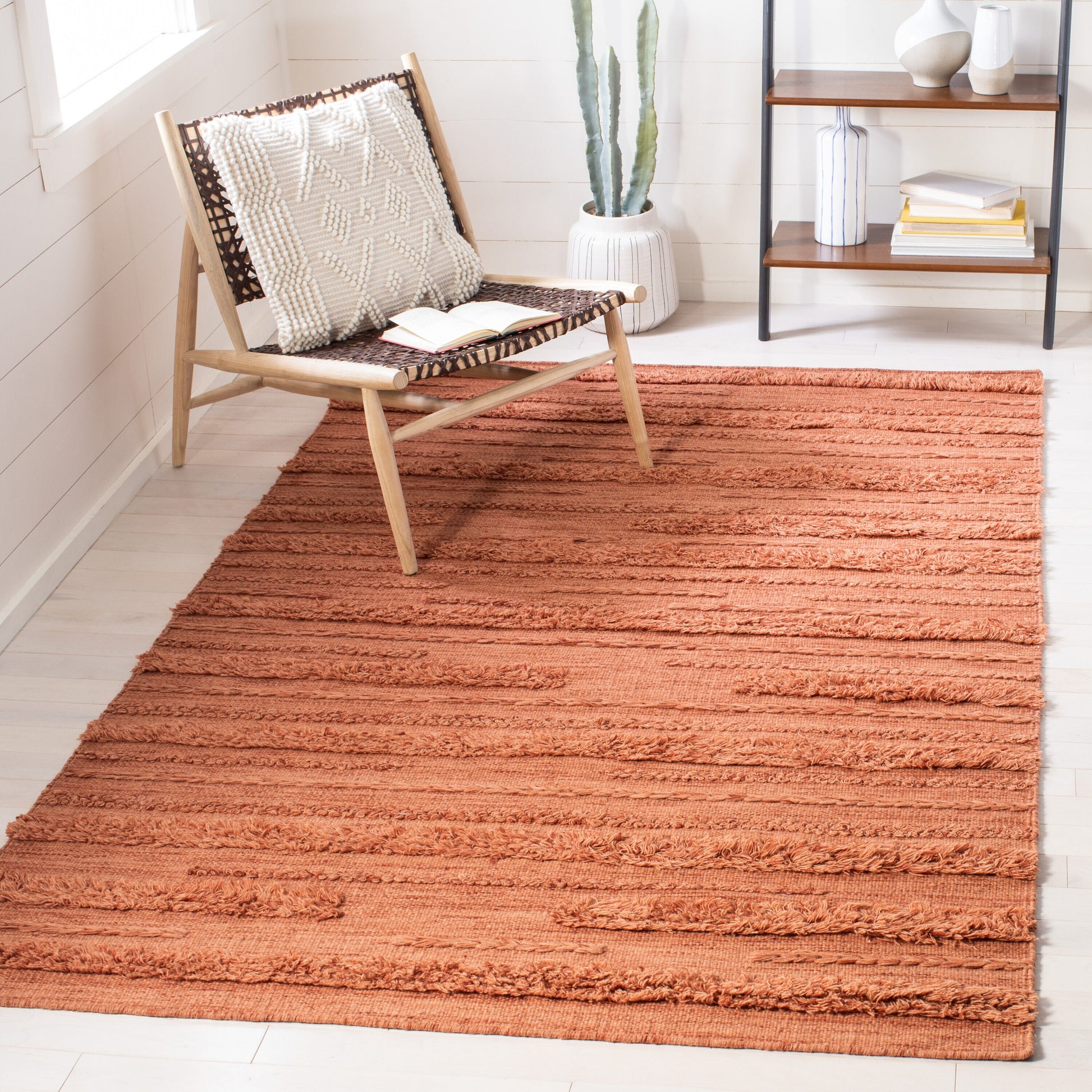 Safavieh Vermont 5 x 8 (ft) Knotted Wool Rust/Orange Rectangular Indoor Stripe Coastal Spot Clean Only Area rug