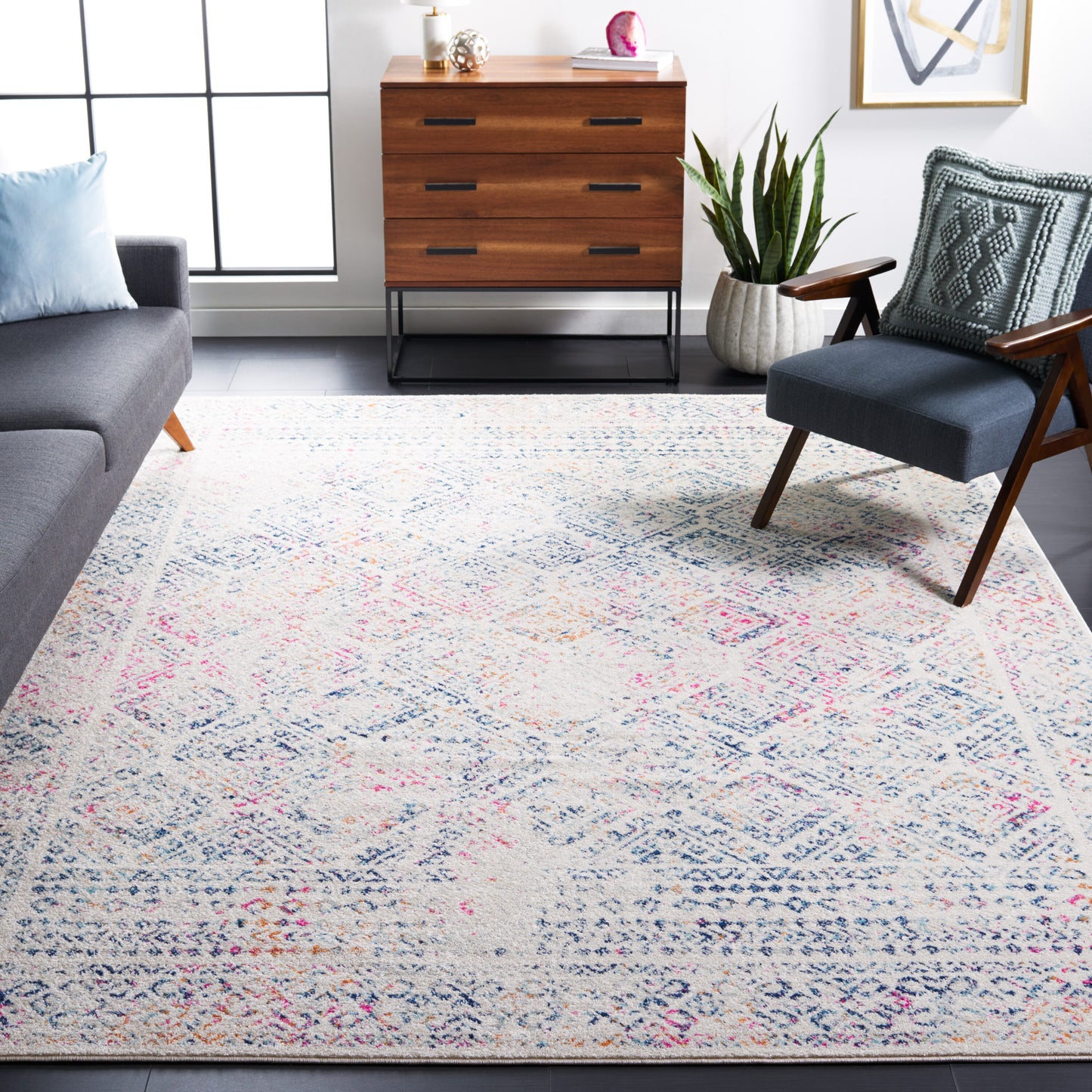 Safavieh Tulum 9 x 12 (ft) Loomed Polypropylene Ivory/Dark Blue Rectangular Indoor Geometric Mid-Century Modern Spot Clean Only Area rug