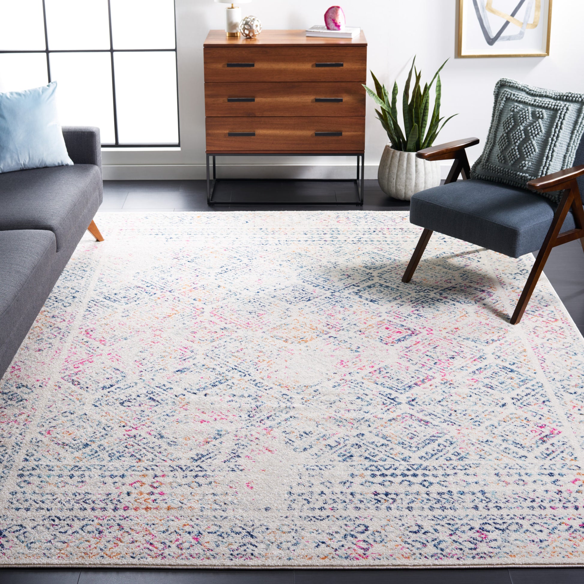 Safavieh Tulum 9 x 12 (ft) Loomed Polypropylene Ivory/Dark Blue Rectangular Indoor Geometric Mid-Century Modern Spot Clean Only Area rug