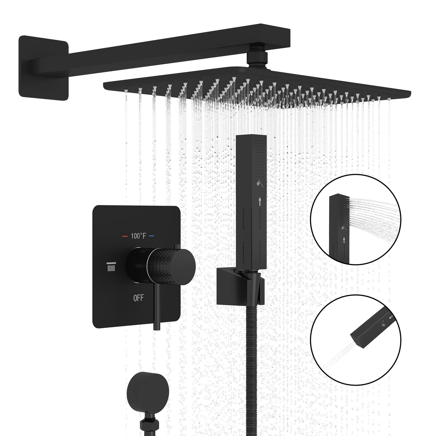 CASAINC 12-in 2-Way Coaxial Thermostatic Shower Faucet With Handheld Matte Black 12-in Built-In ShowerÂ FaucetÂ System with 2-way Diverter ( Thermostatic Valve Included )