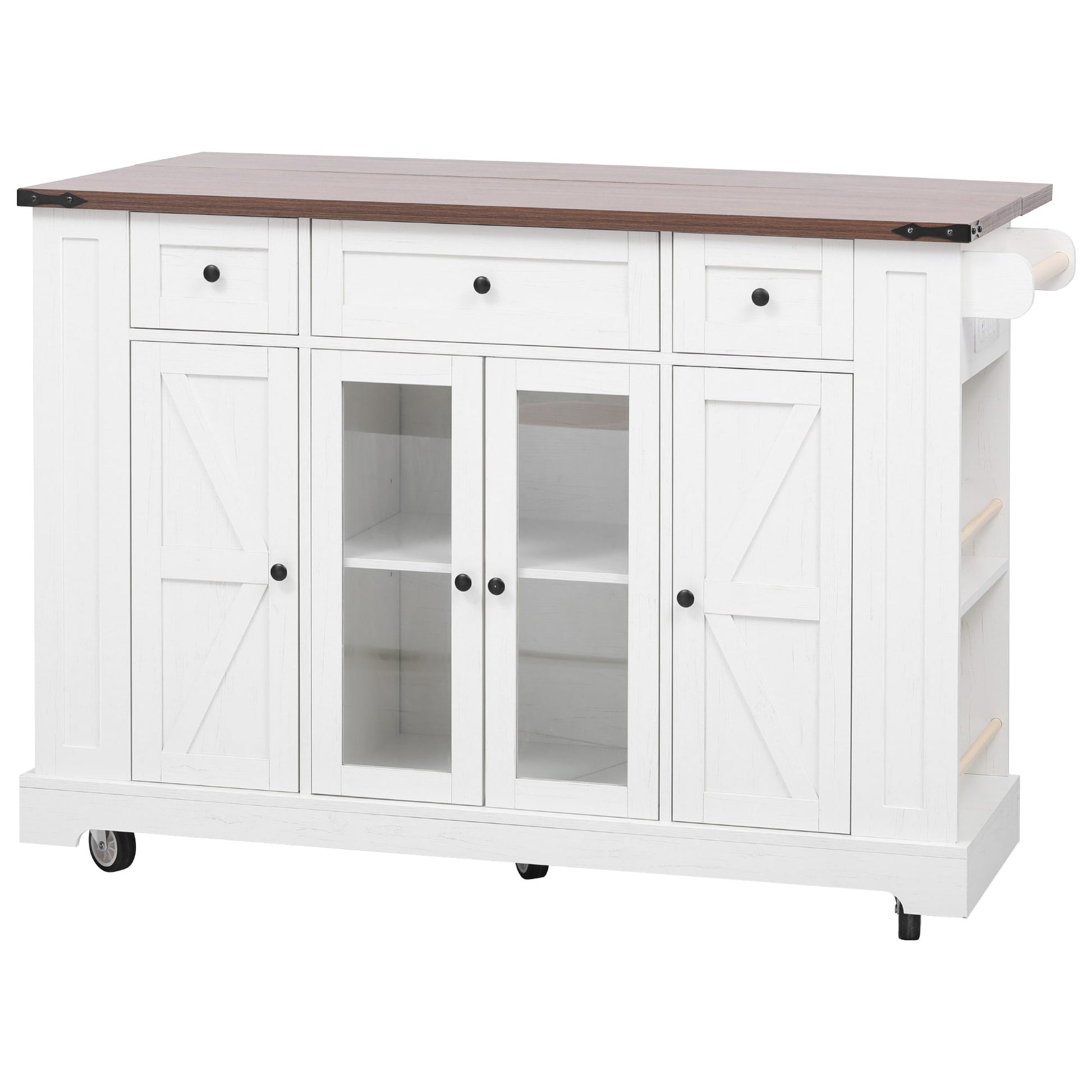 Kahomvis White MDF Base with MDF Rolling Kitchen Island ( 18-in x 50-in x 36-in )