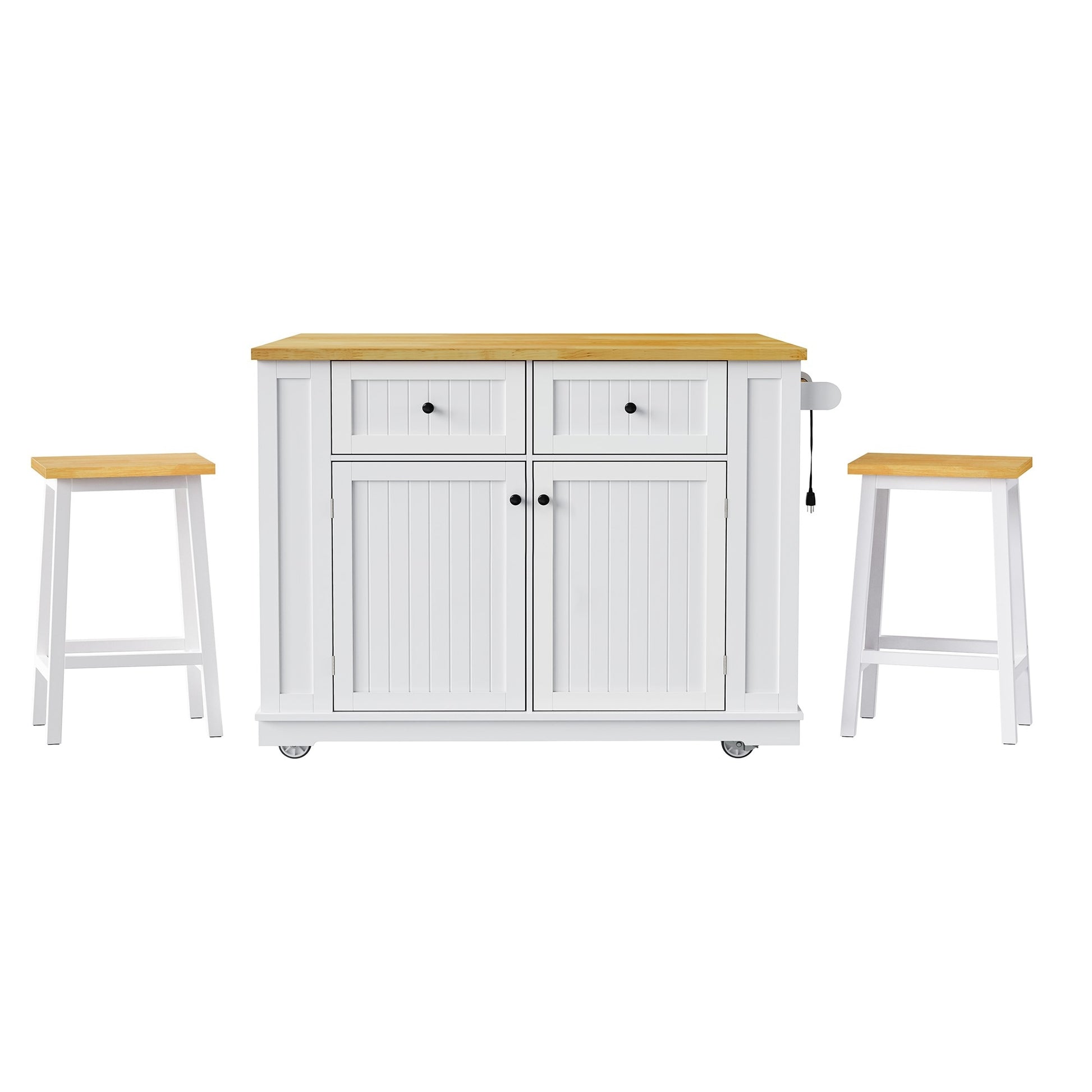 Kahomvis White MDF Base with MDF Wood Top Rolling Kitchen Island ( 18-in x 45-in x 30-in )