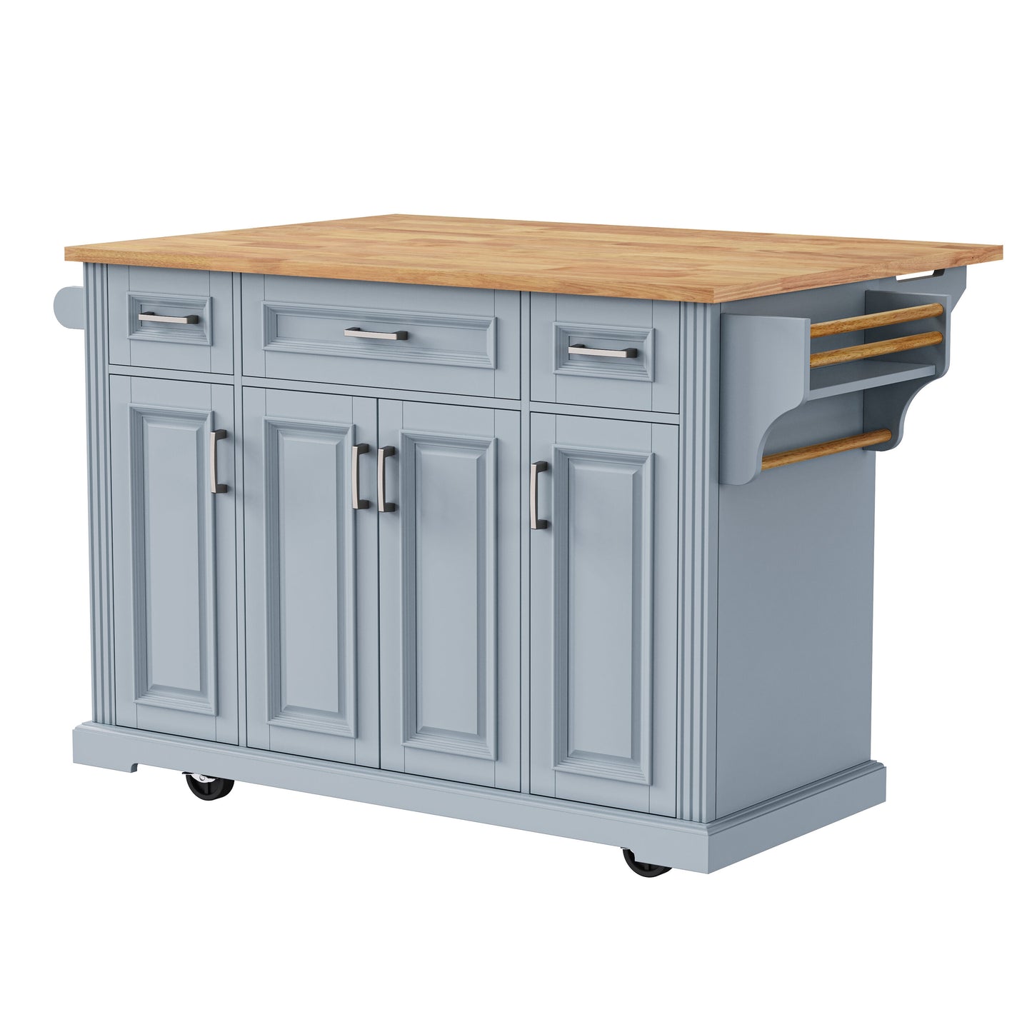 Kahomvis Gray MDF Base with Wood Wood Top Rolling Kitchen Island ( 18-in x 54-in x 36-in )