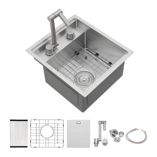LIVIZA SS Undermount 15-in x 17-in Stainless steel Single bowl 16 -Gauge Workstation Kitchen Sink with Drainboard