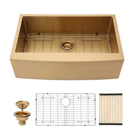 LIVIZA Nano Coating Gold Farmhouse apron front 30-in x 21-in Stainless steel Single bowl 16 -Gauge Kitchen Sink