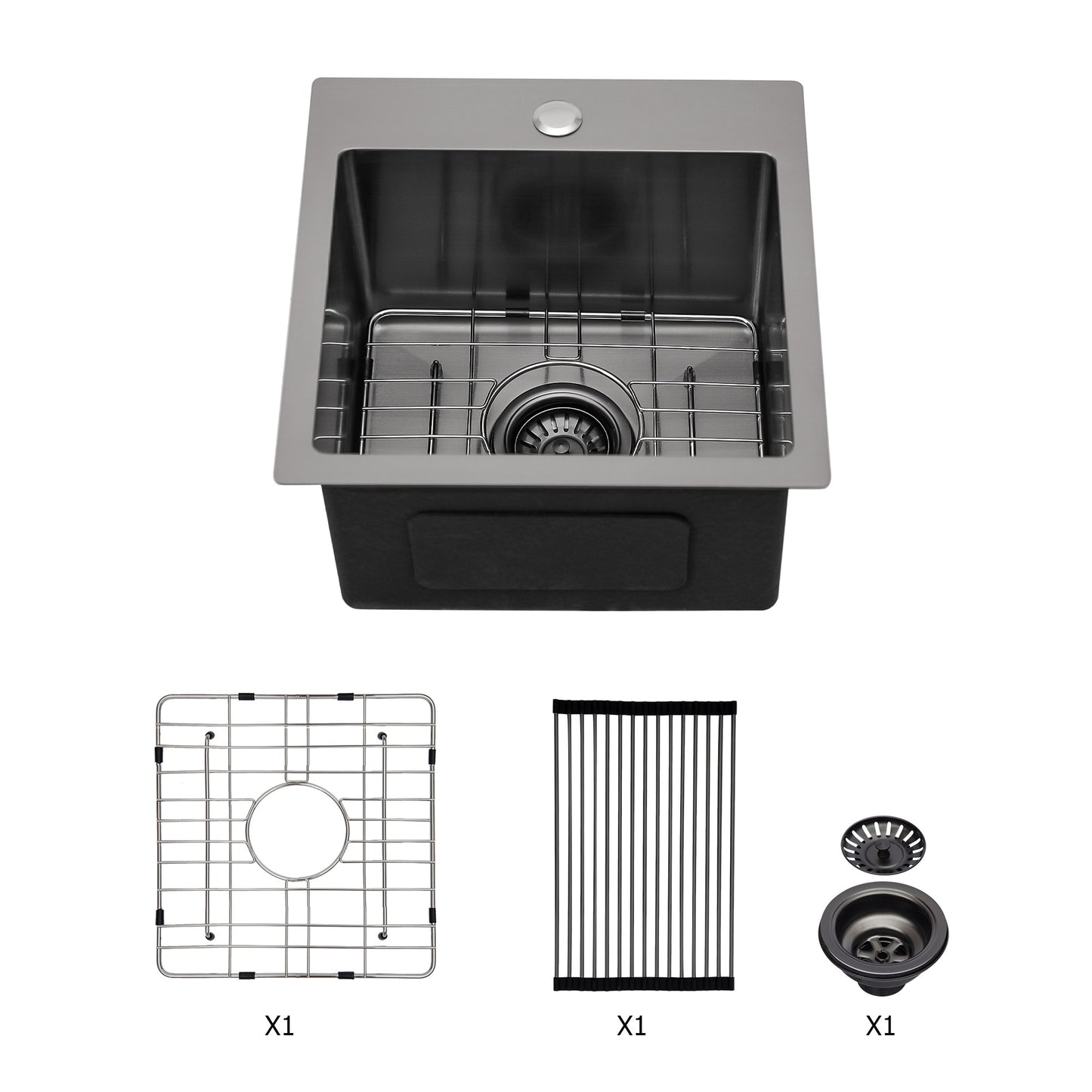 LIVIZA Nano Coating Gunmetal Black Drop-in 15-in x 15-in Stainless steel Single bowl 16 -Gauge Kitchen Sink