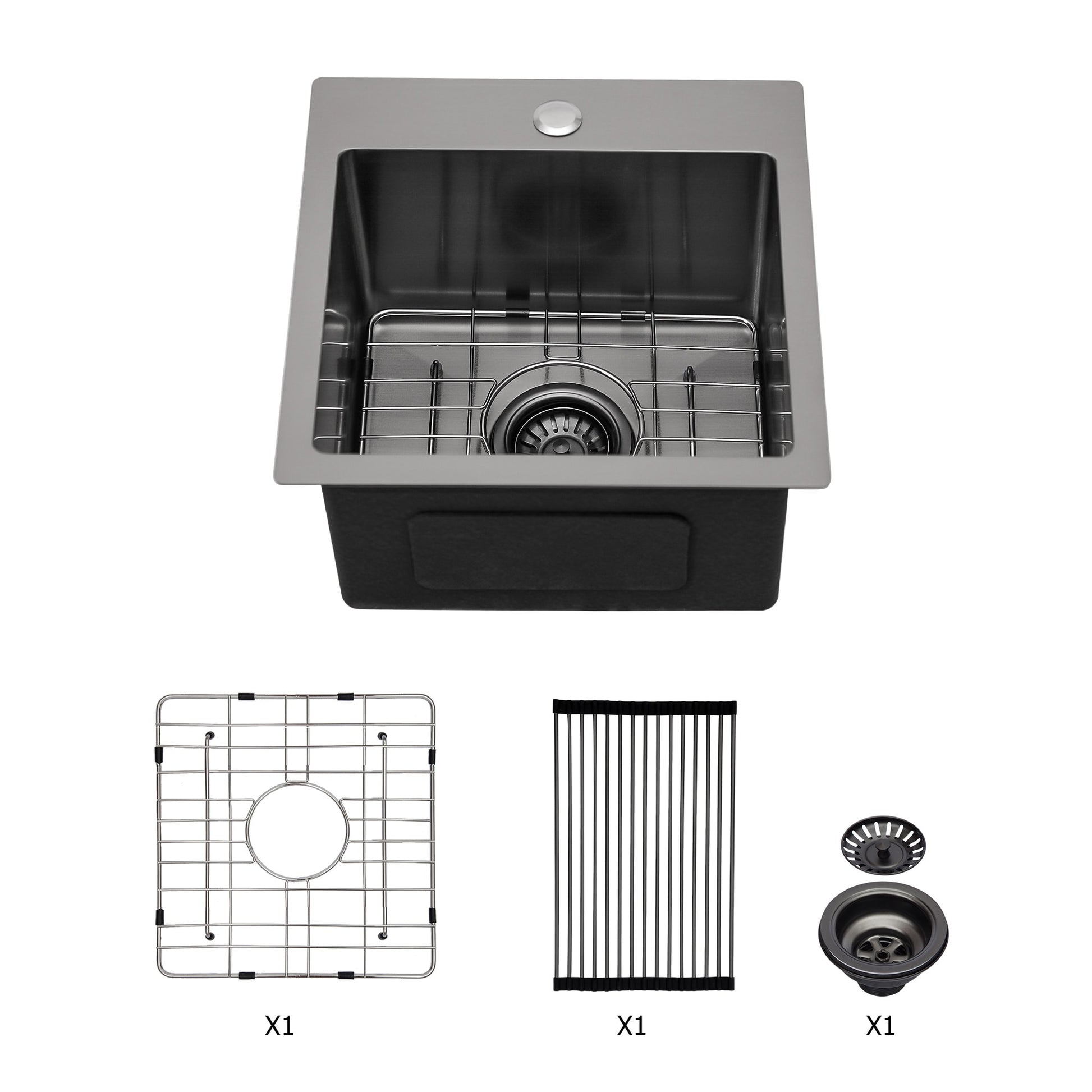 LIVIZA Nano Coating Gunmetal Black Drop-in 15-in x 15-in Stainless steel Single bowl 16 -Gauge Kitchen Sink