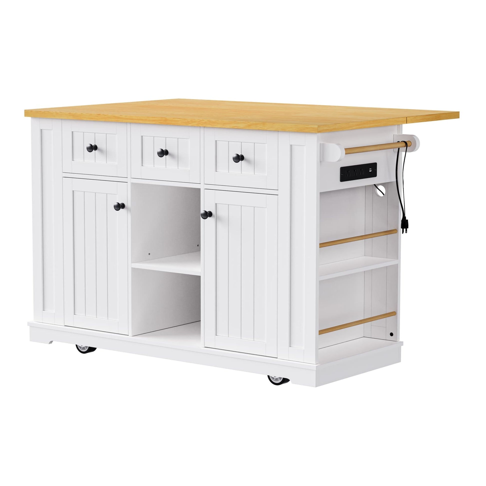 Runesay Brown MDF Base with MDF Rolling Kitchen Island ( 29.52-in x 53.14-in x 36.4-in )