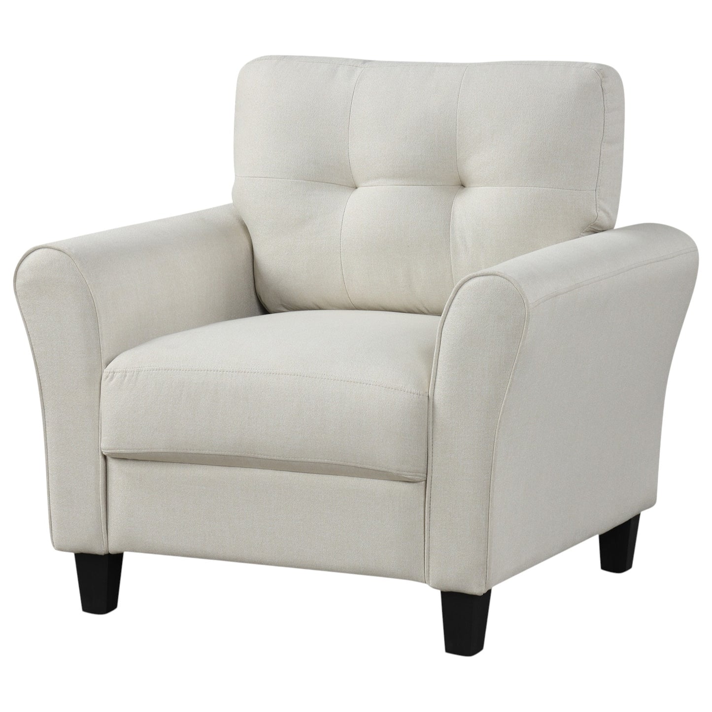 Slickblue Club Sofa Single Chair â€“ Beige/Gray Linen Upholstered Accent Chair with Tufted Back and Wooden Frame for Reception Room or Lounge