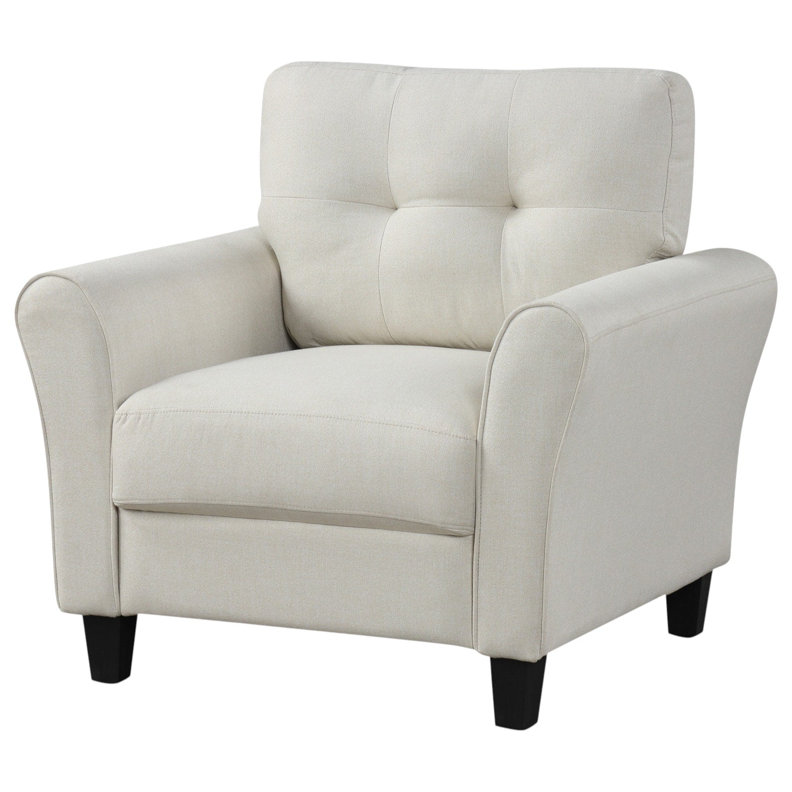 Slickblue Club Sofa Single Chair â€“ Beige/Gray Linen Upholstered Accent Chair with Tufted Back and Wooden Frame for Reception Room or Lounge