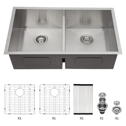LIVIZA Undermount 36-in x 19-in Stainless steel Double equal bowl 16 -Gauge Kitchen Sink