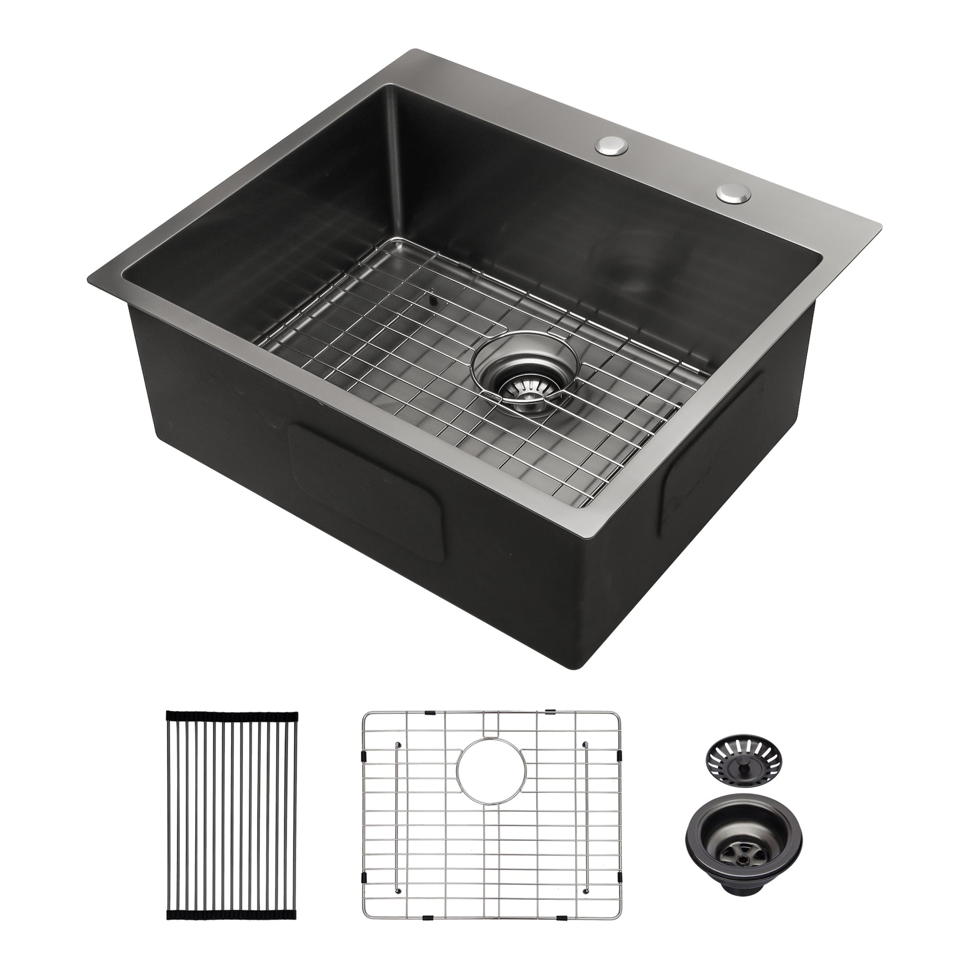 LIVIZA Gunmetal Black Nano Coated Drop-in 25-in x 22-in Stainless steel Single bowl 16 -Gauge Kitchen Sink