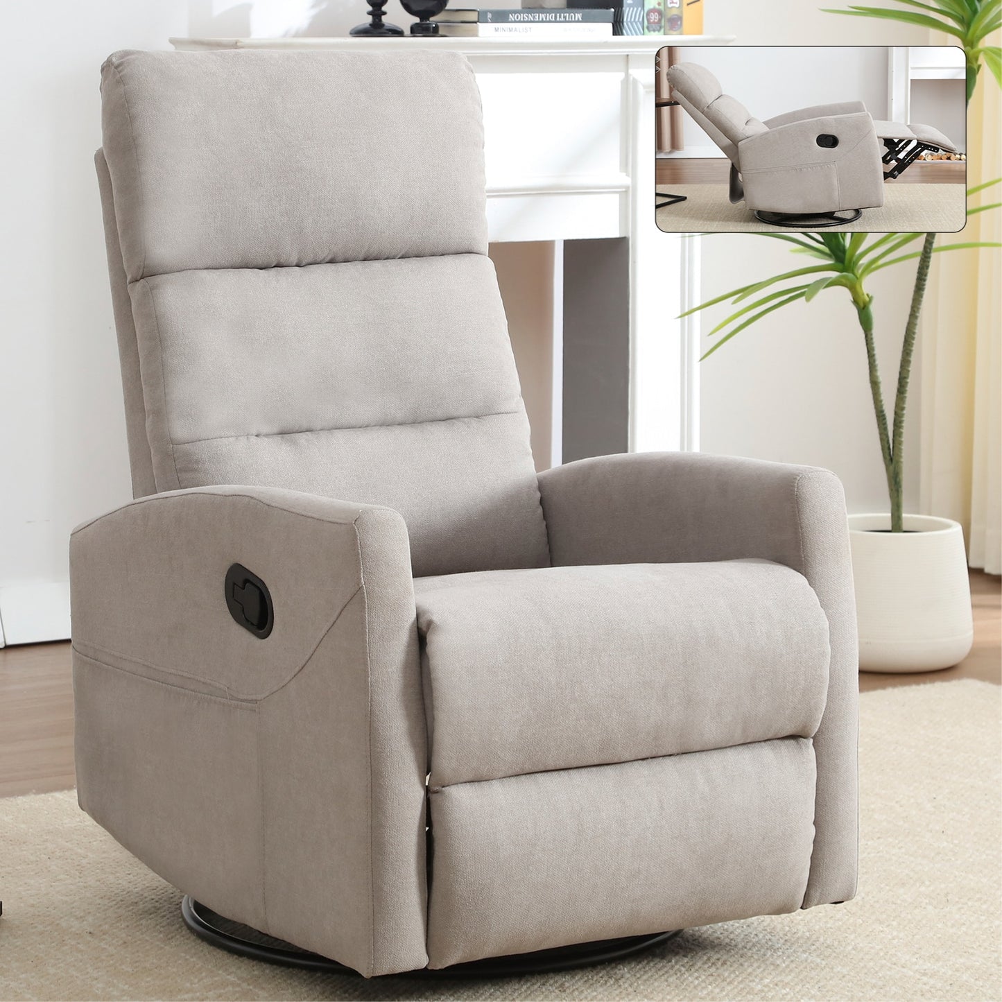 Tatayosi Manual Recliner Chair with Rocker and Swivel in Fabric for Living Room Grey