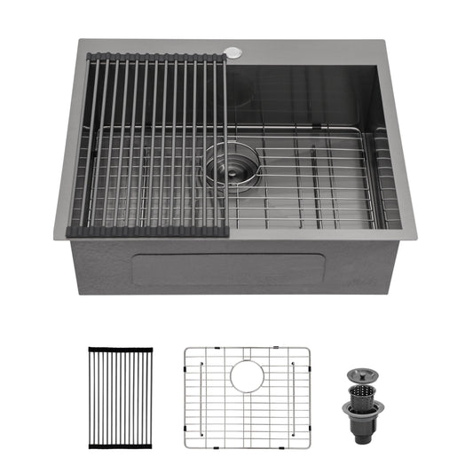 LIVIZA Nano Coating Gunmetal Black Drop-in 25-in x 22-in Stainless steel Single bowl 16 -Gauge Kitchen Sink