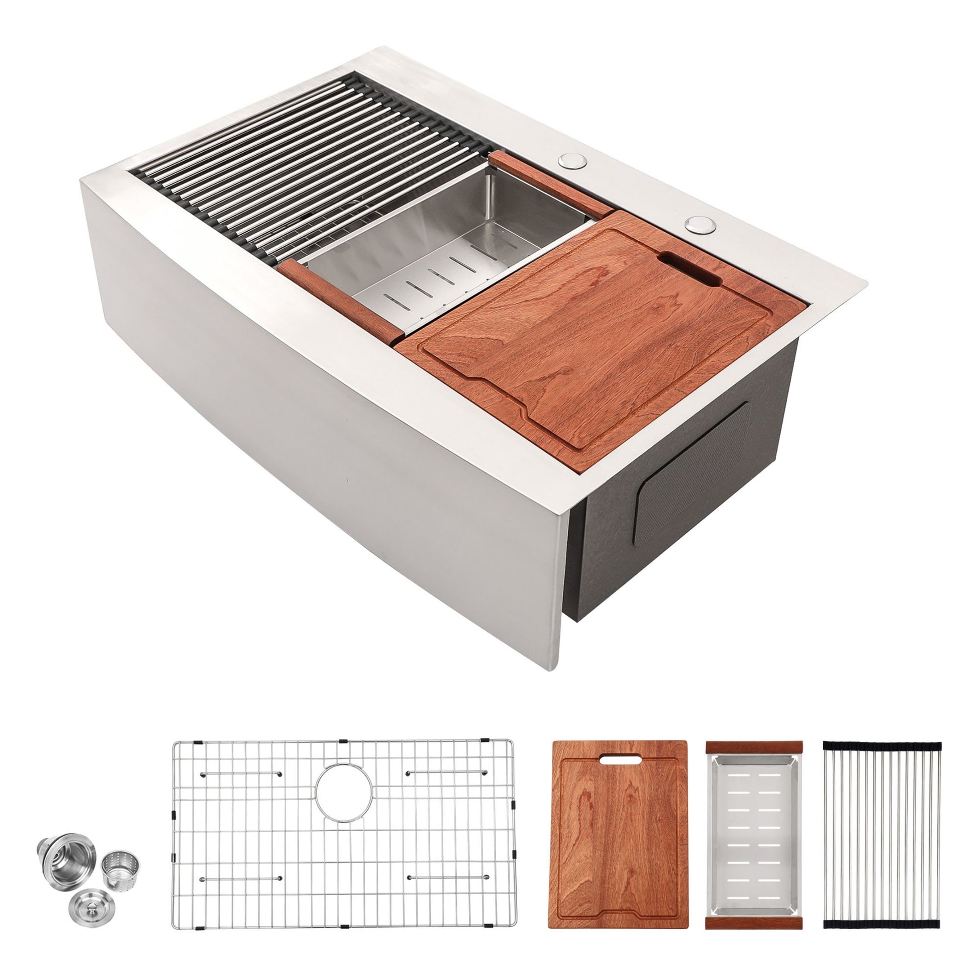 LIVIZA SS Drop-in 33-in x 21-in Stainless steel Single bowl 16 -Gauge Workstation Kitchen Sink with Drainboard