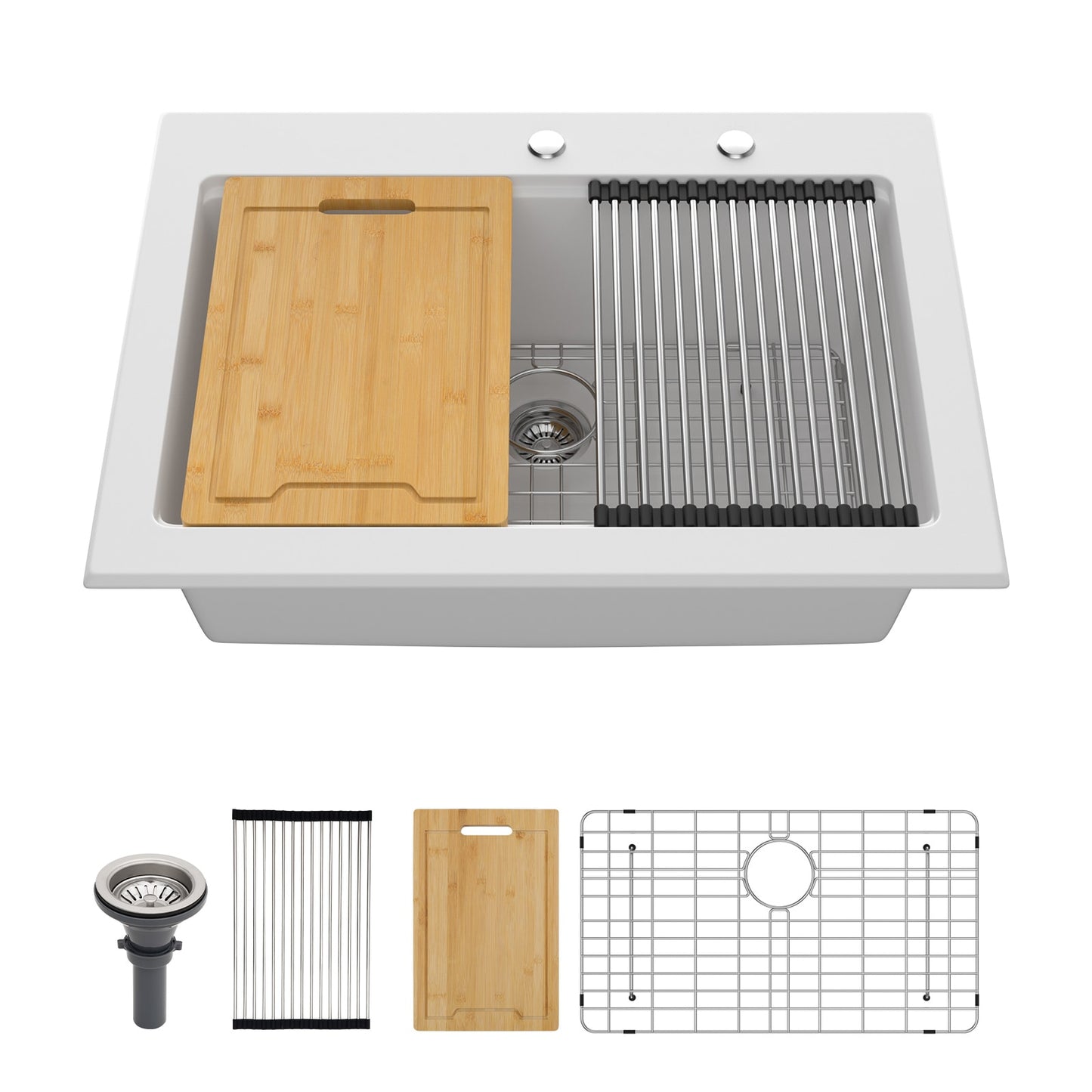 Lordear Drop-in 30-in x 22-in Quartz Single bowl Workstation Kitchen Sink