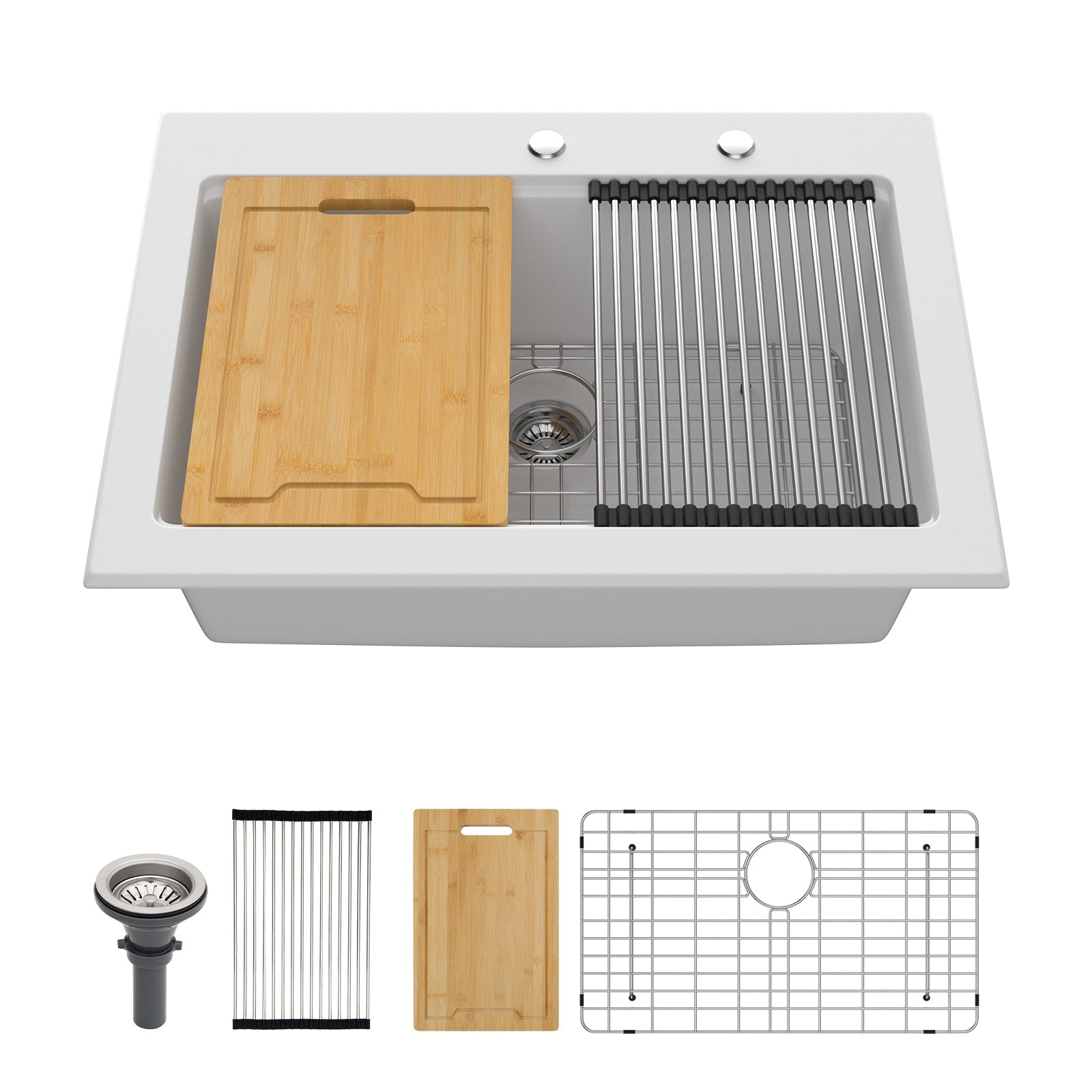 Lordear Drop-in 30-in x 22-in Quartz Single bowl Workstation Kitchen Sink