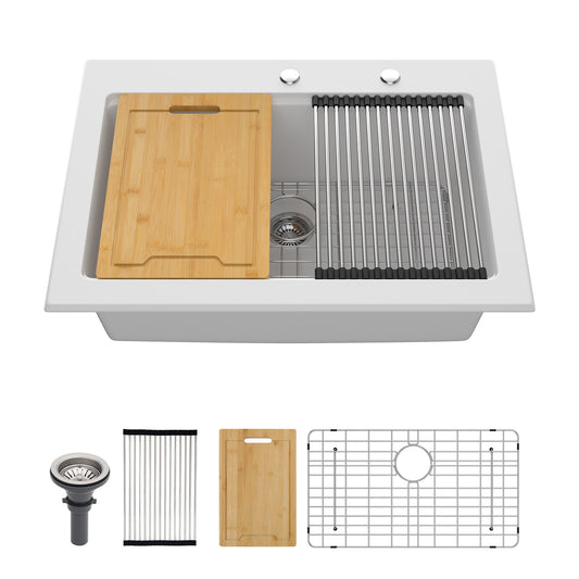 Lordear Drop-in 30-in x 22-in Quartz Single bowl Workstation Kitchen Sink