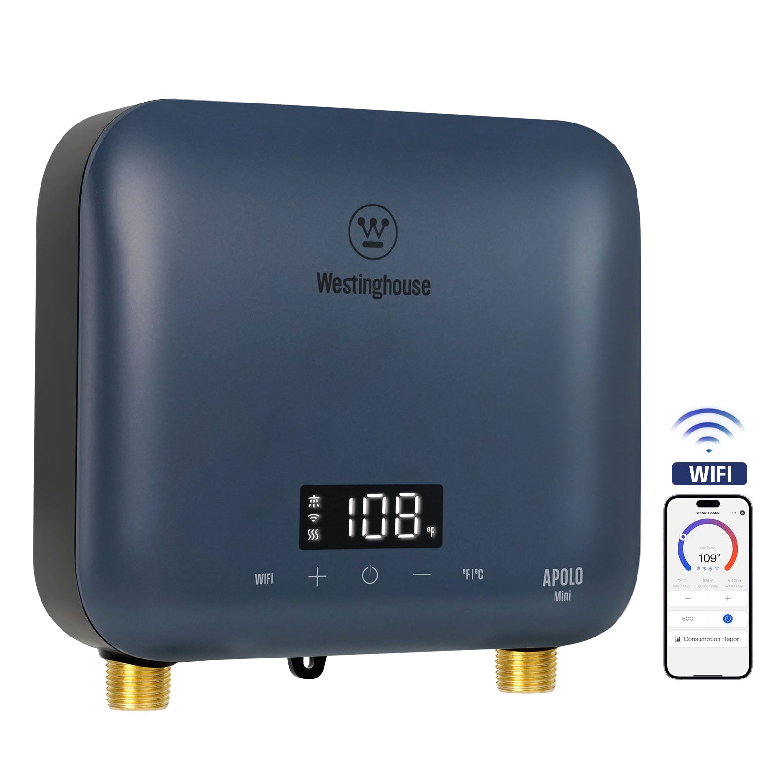 Westinghouse Apolo Mini 8 kW 240-Volt Point of Use Tankless Electric Instant Hot Water Heater Deep Blue