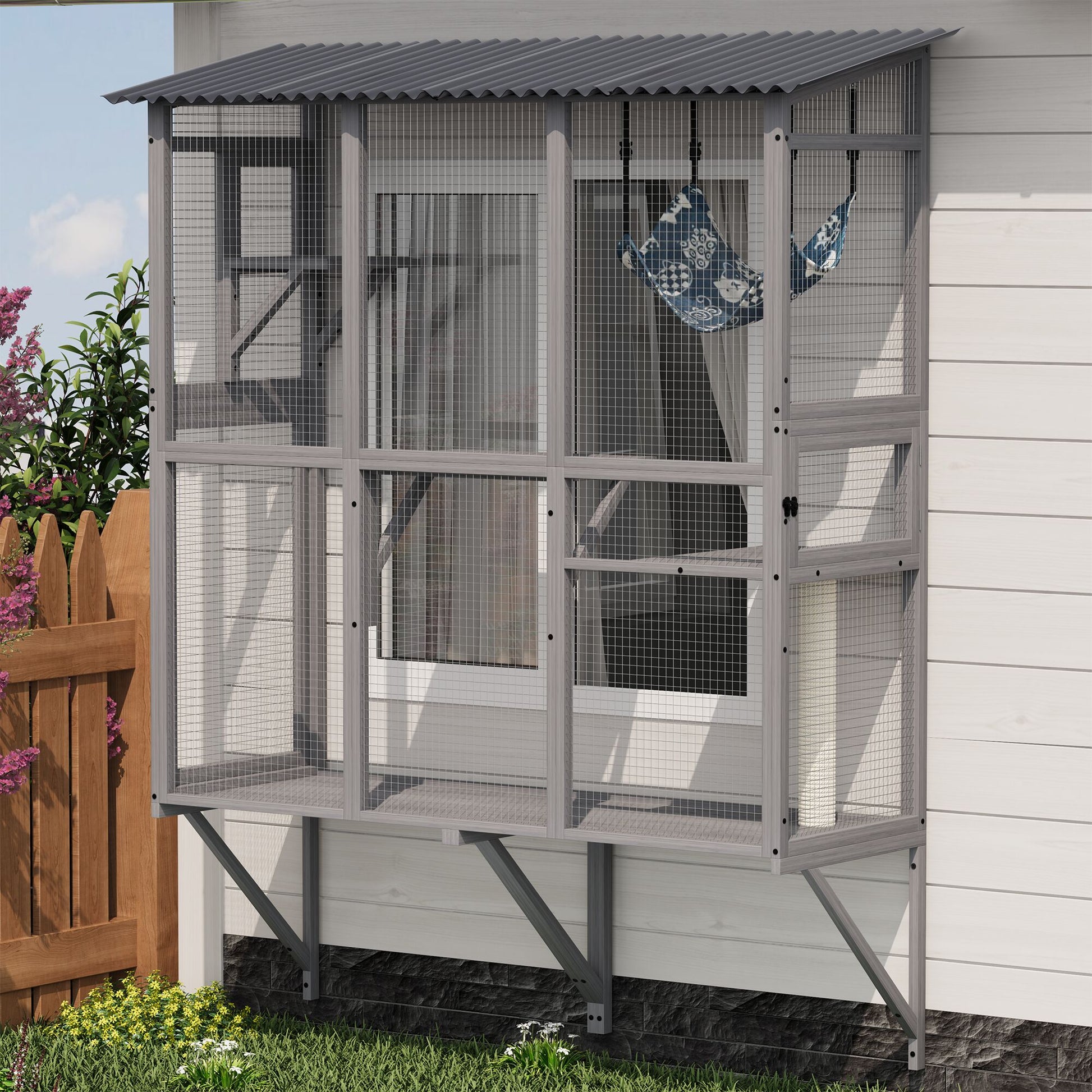 LOVMOR Large Walk in Outdoor Catio for Cats Window Cat Enclosure with Roof 3 Access Doors for Indoor and Outdoor Use