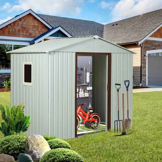LOVMOR 8ftx4ft Outdoor Metal Storage Shed Window Metal foundation White