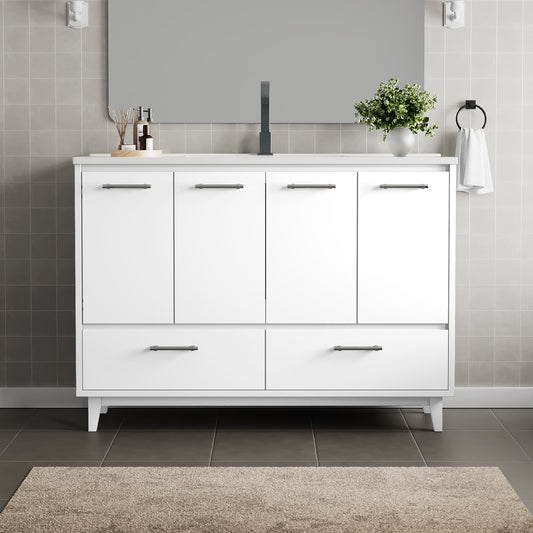 JEAREY Freestanding Vanities 48-in White Single Sink Bathroom Vanity with White Polymarble Top