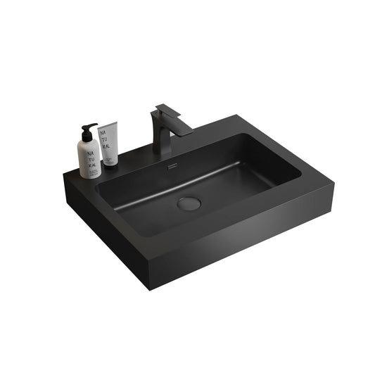 GDFStudio Annessa 24-inch Modern Engineered Quartz Integrated Bathroom Sink with Overflow - Black (WITHOUT Faucet and Drain)