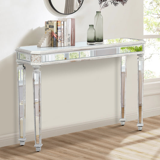 Homy Casa 48-in W Mirrored Console Table with Carved Accents and Elegant Legs