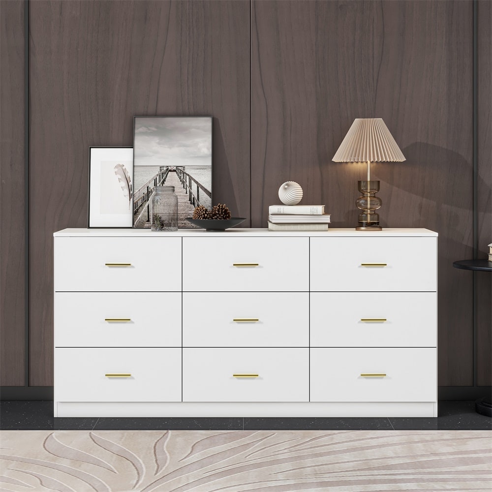 Tatayosi Modern White 9 Drawer Dresser for Bedroom Ample Storage Wide Chest of Drawers Sturdy Safe