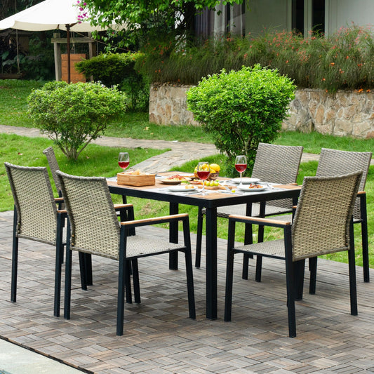 Rbied Patio dining set 7 -Piece Black Wicker Patio Dining Set Wicker Rectangle Table with 6 Stationary Chairs