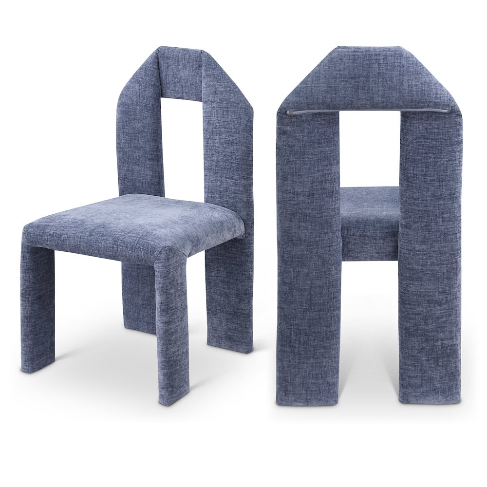 Meridian Bennett Light Blue Chenille Fabric Dining Chair Set of 2