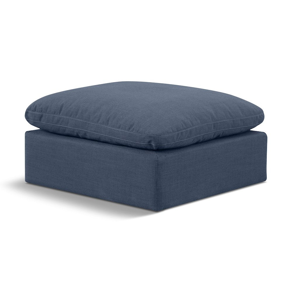 Meridian Indulge Navy Linen Textured Fabric Ottoman