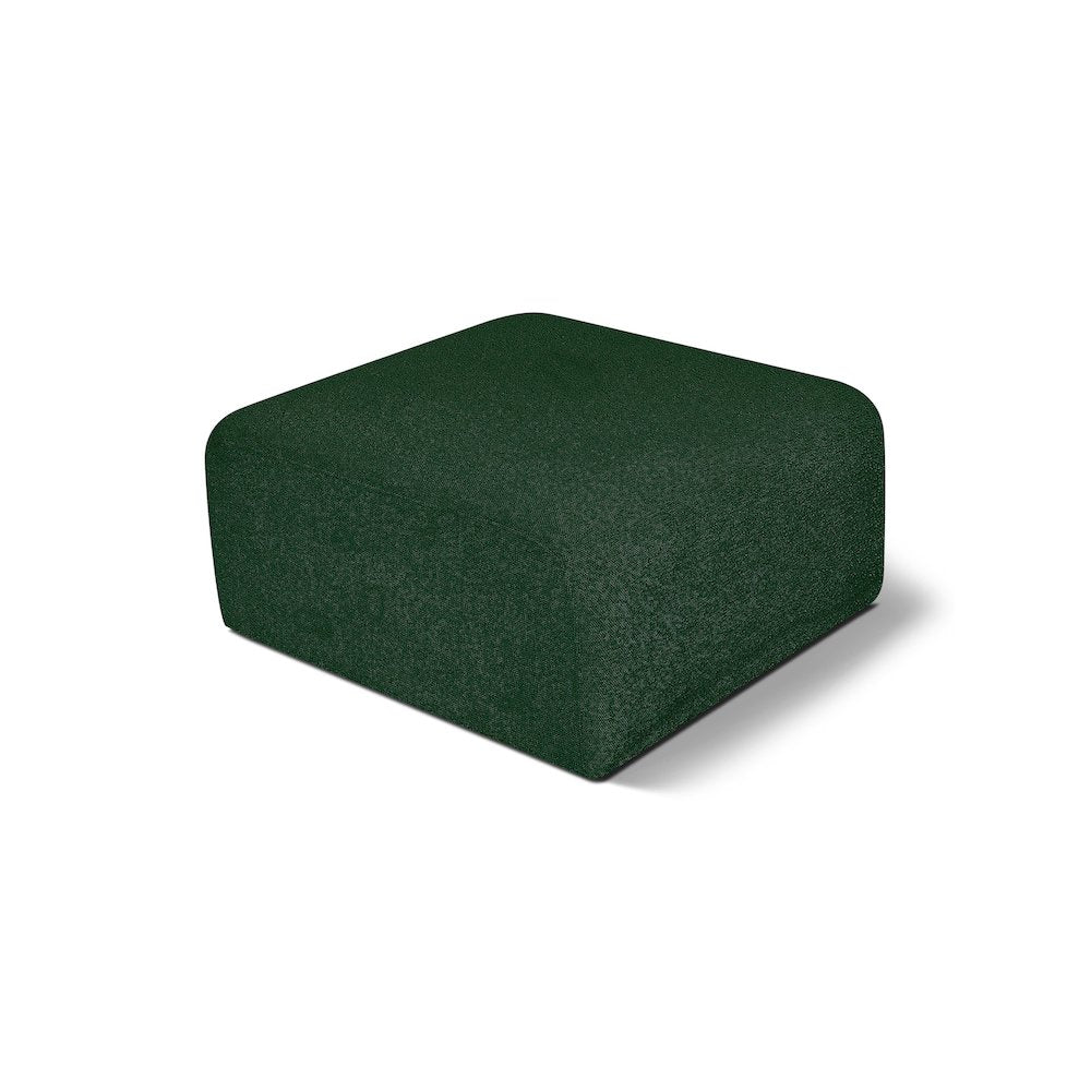 Meridian Arc Green Boucle Fabric Ottoman
