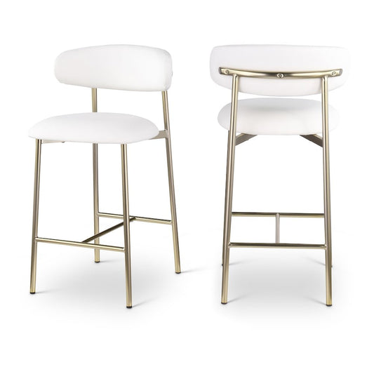Meridian Lupita Off White Vegan Leather Upholstered Counter Stool Set of 2