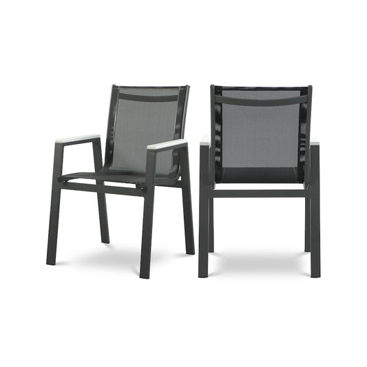 Meridian Nizuc Black Mesh Water Resistant Fabric Outdoor Patio Dining Arm Chair Set of 2