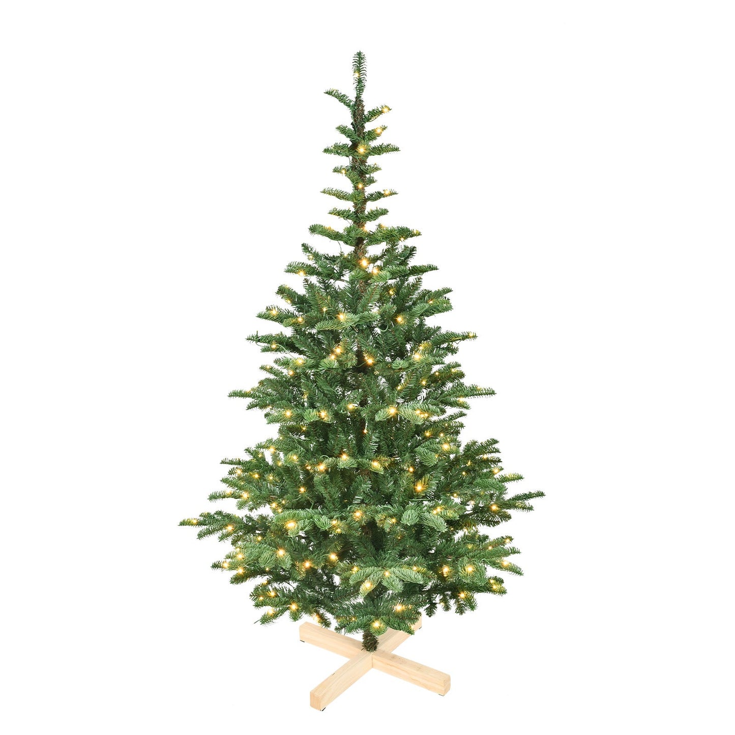Boyel Living 7 ft. Christmas Tree Pre Lit with 400 Warm White LED Lights PE PVC Layered 941 Tips with Wooden Base Full Holiday Decoration