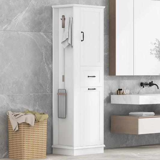 Hrinhom Unassembled 20.3-in x 67.8-in x 13.8-in White Freestanding Linen Cabinet