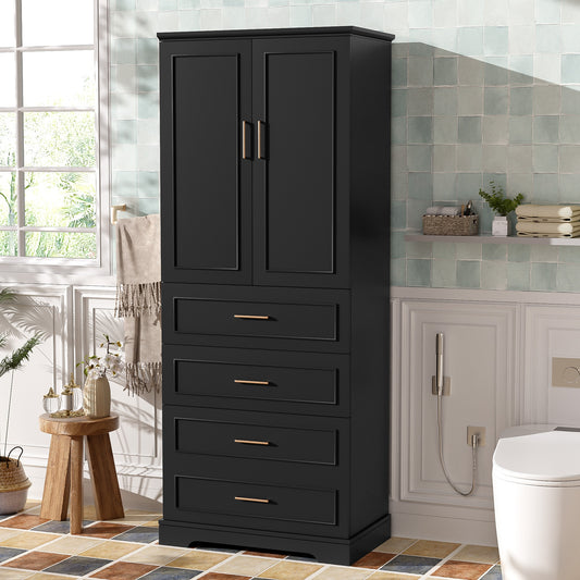 Hrinhom Unassembled 29.9-in x 72.2-in x 15.6-in Black Freestanding Linen Cabinet