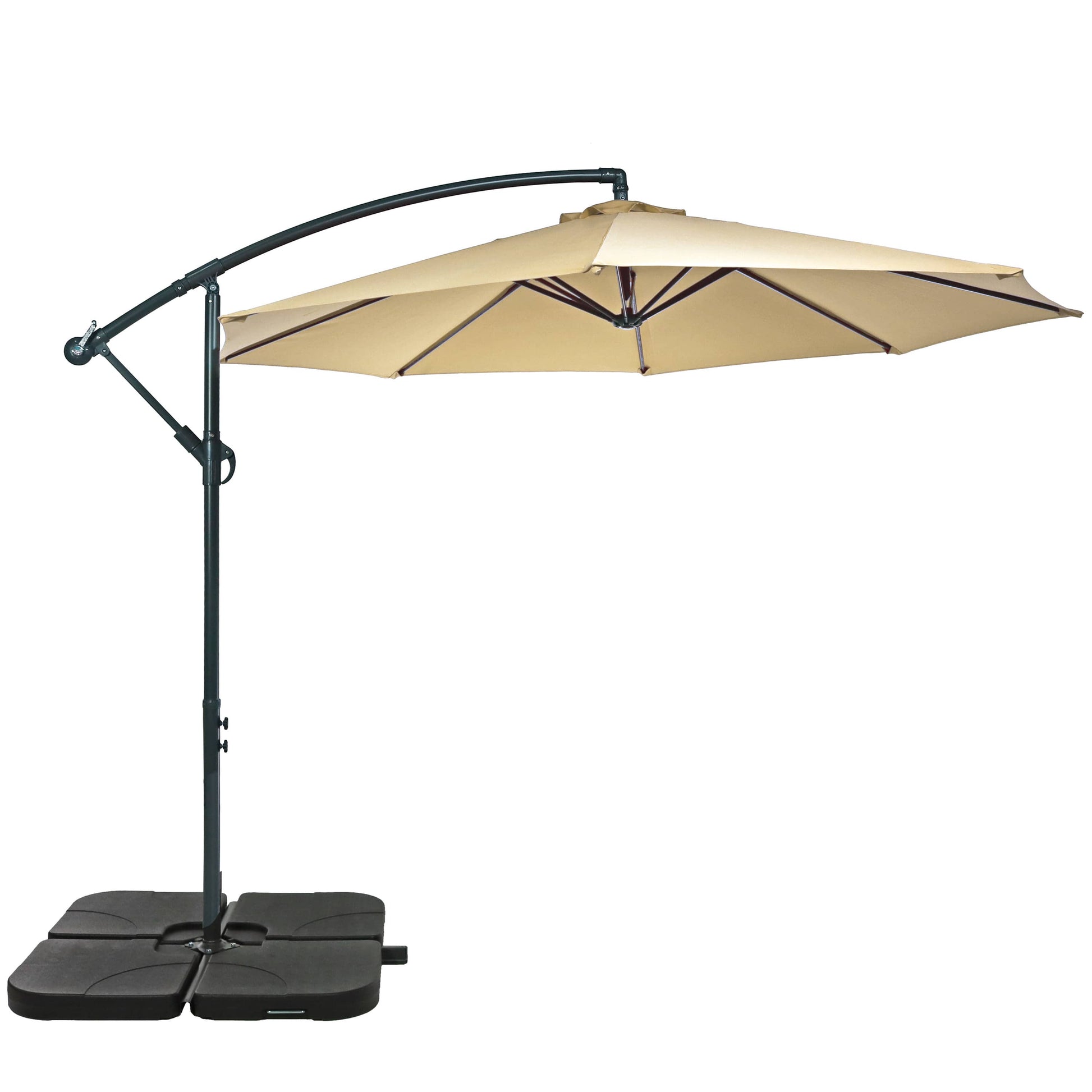 Sunnydaze Decor Sunnydaze 10-ft Offset Cantilever Patio Umbrella with Base Included - Polyester Canopy and Steel Pole - Square Base Cross-Base - Beige
