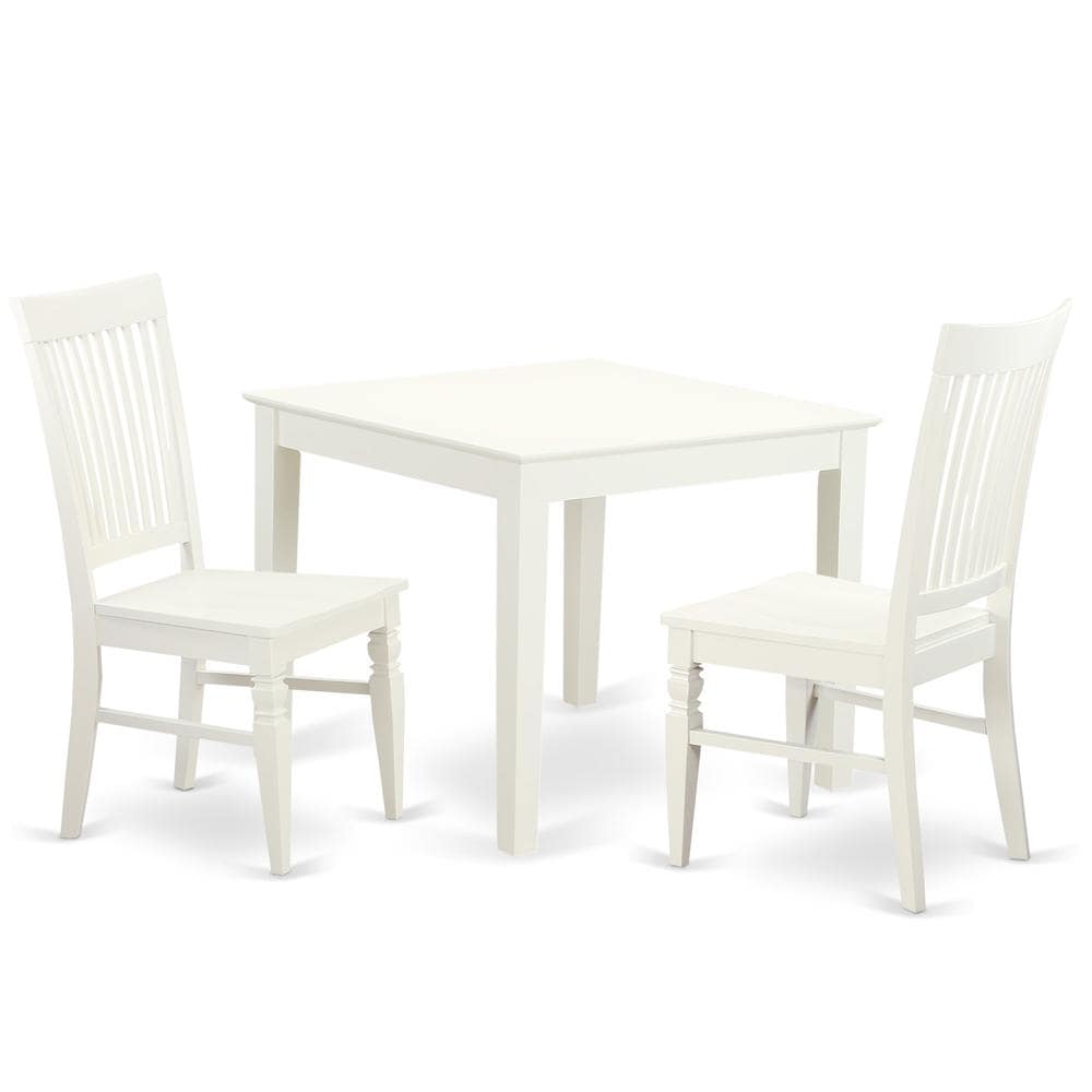 East West Furniture 3 Pc square Kitchen Table and 2 hard wood Chairs for Dining room in Linen White